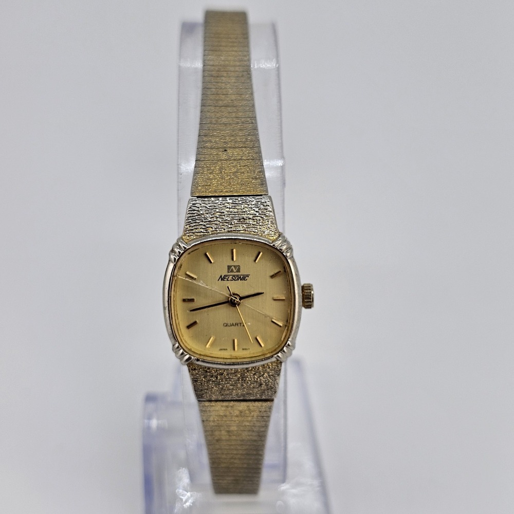 Nelsonic Women's Watch‎ 18MM Gold Dial Gold Bracelet Band New Battery